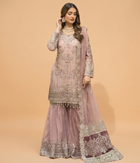 Dusty Rose Crystal & Sequin Detailed Gharara