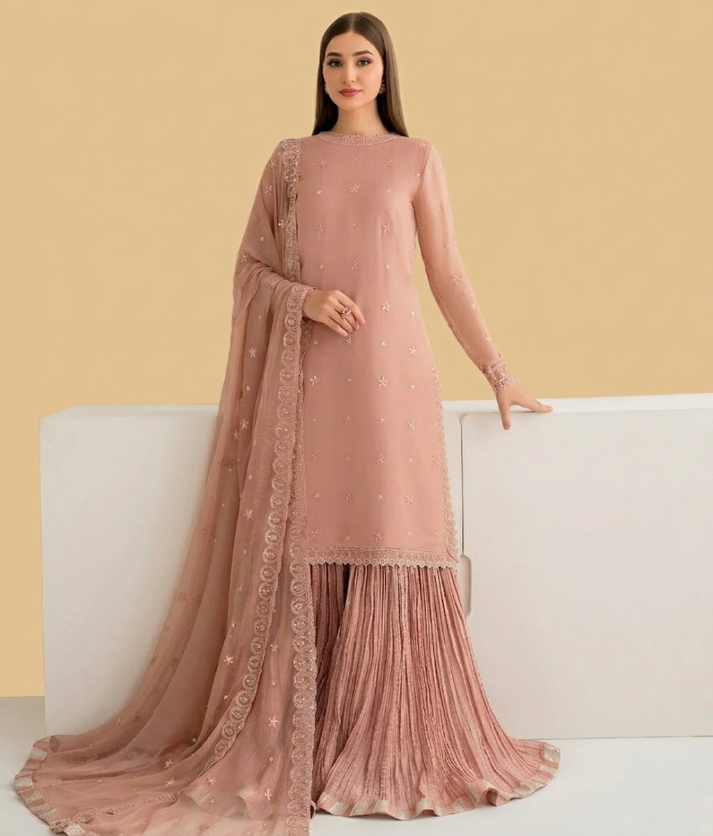 Dusty Rose Pleated Gharara