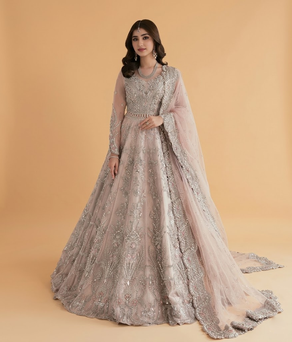 Dusty Rose Zardozi & Crystal Flared Maxi