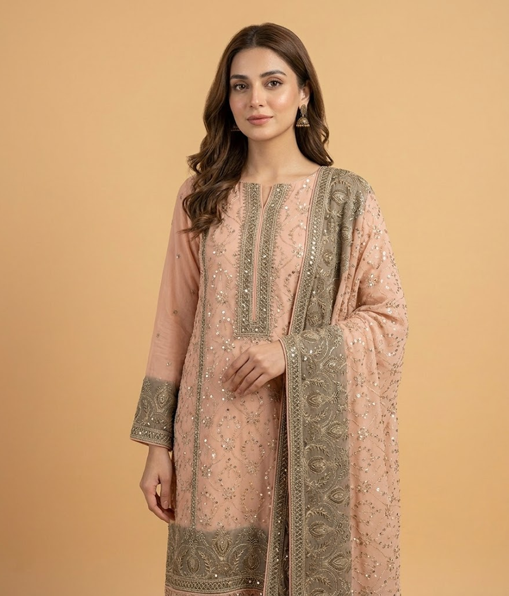 Dusty peach Raw Silk 2 Piece Shirt and Dupatta