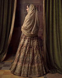 Earth Brown & Sage Zardozi Bridal Lehnga