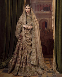 Earth Brown & Sage Zardozi Bridal Lehnga