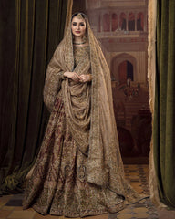 Earth Brown & Sage Zardozi Bridal Lehnga