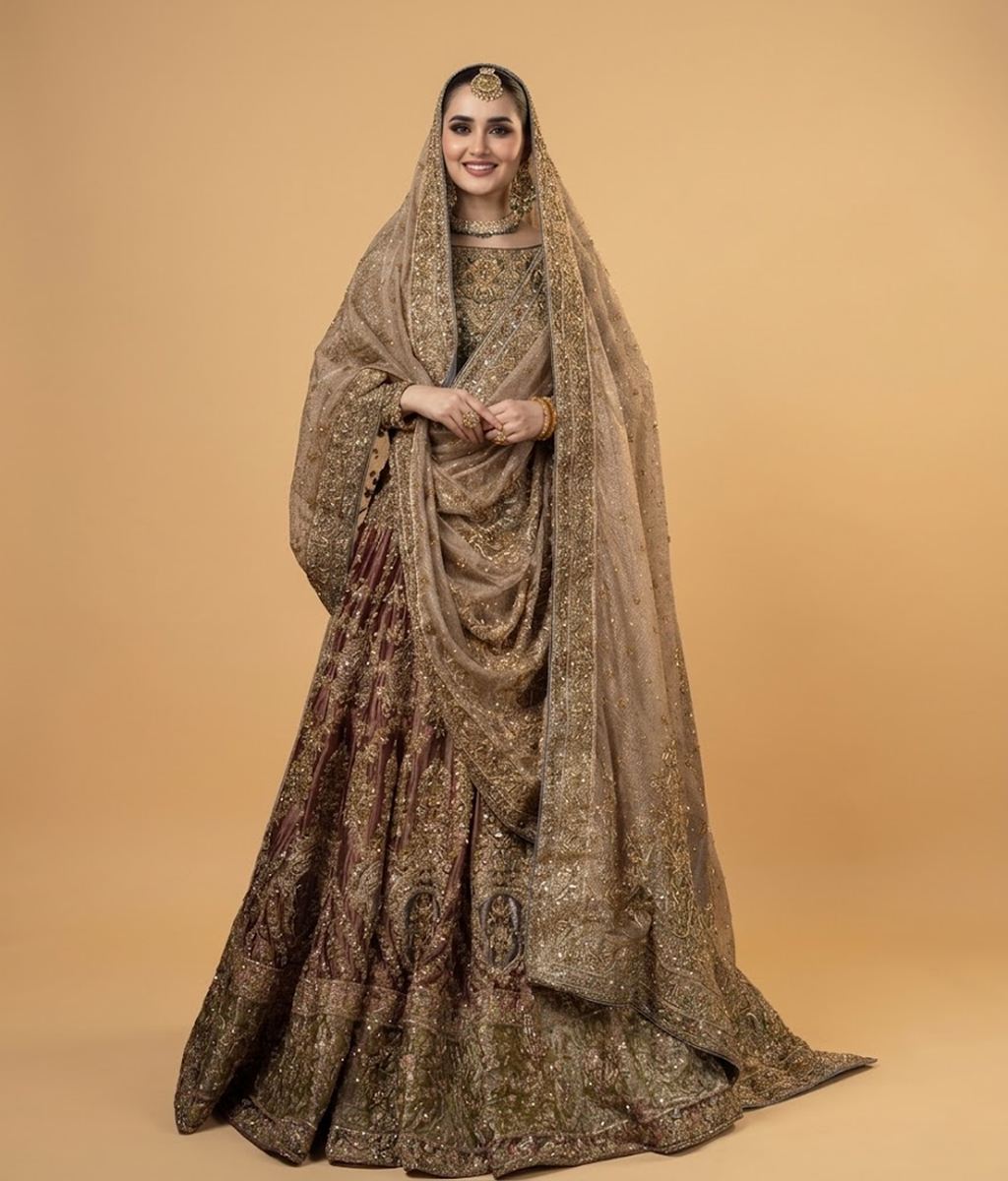 Earth Brown & Sage Zardozi Bridal Lehnga