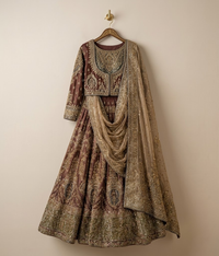 Earth Brown & Sage Zardozi Bridal Lehnga