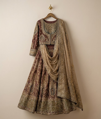 Earth Brown & Sage Zardozi Bridal Lehnga