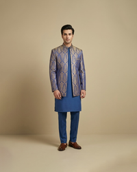 Electric Blue Jamawar Open Prince Coat
