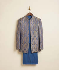 Electric Blue Jamawar Open Prince Coat