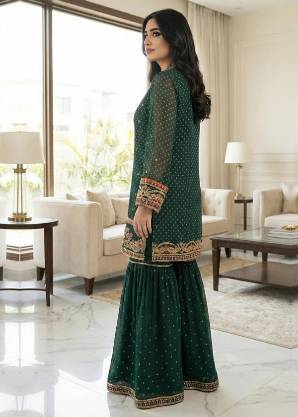 Emerald Green Gold Zardozi & Gota Patti Gharara