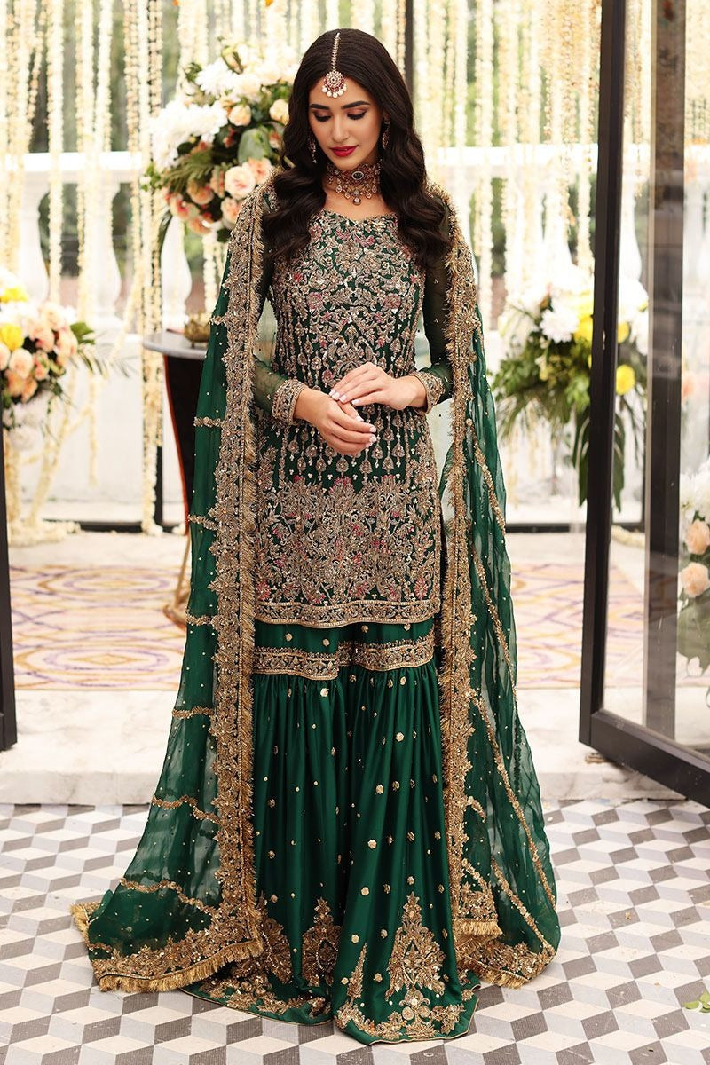 Emerald Green Gota & Zari Detailed Gharara