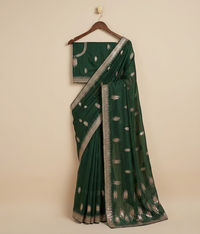 Emerald Green Geometric Sequin Patterns Crinkle Chiffon