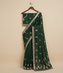 Emerald Green Geometric Sequin Patterns Crinkle Chiffon