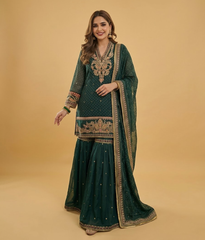 Emerald Green Gold Zardozi & Gota Patti Gharara