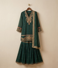 Emerald Green Gold Zardozi & Gota Patti Gharara