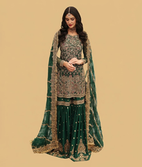 Emerald Green Gota & Zari Detailed Gharara