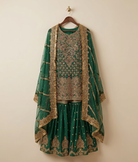 Emerald Green Gota & Zari Detailed Gharara