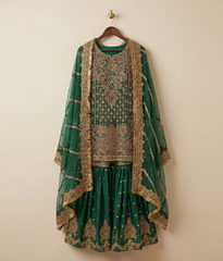 Emerald Green Gota & Zari Detailed Gharara