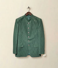 Emerald Green Sequence Embroidered Raw Silk Prince Coat