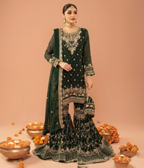 Emerald Green Tilla & Resham Worked Gharara