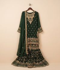 Emerald Green Tilla & Resham Worked Gharara