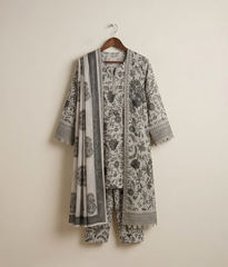 Floral printed 3 piece cotton suit Image