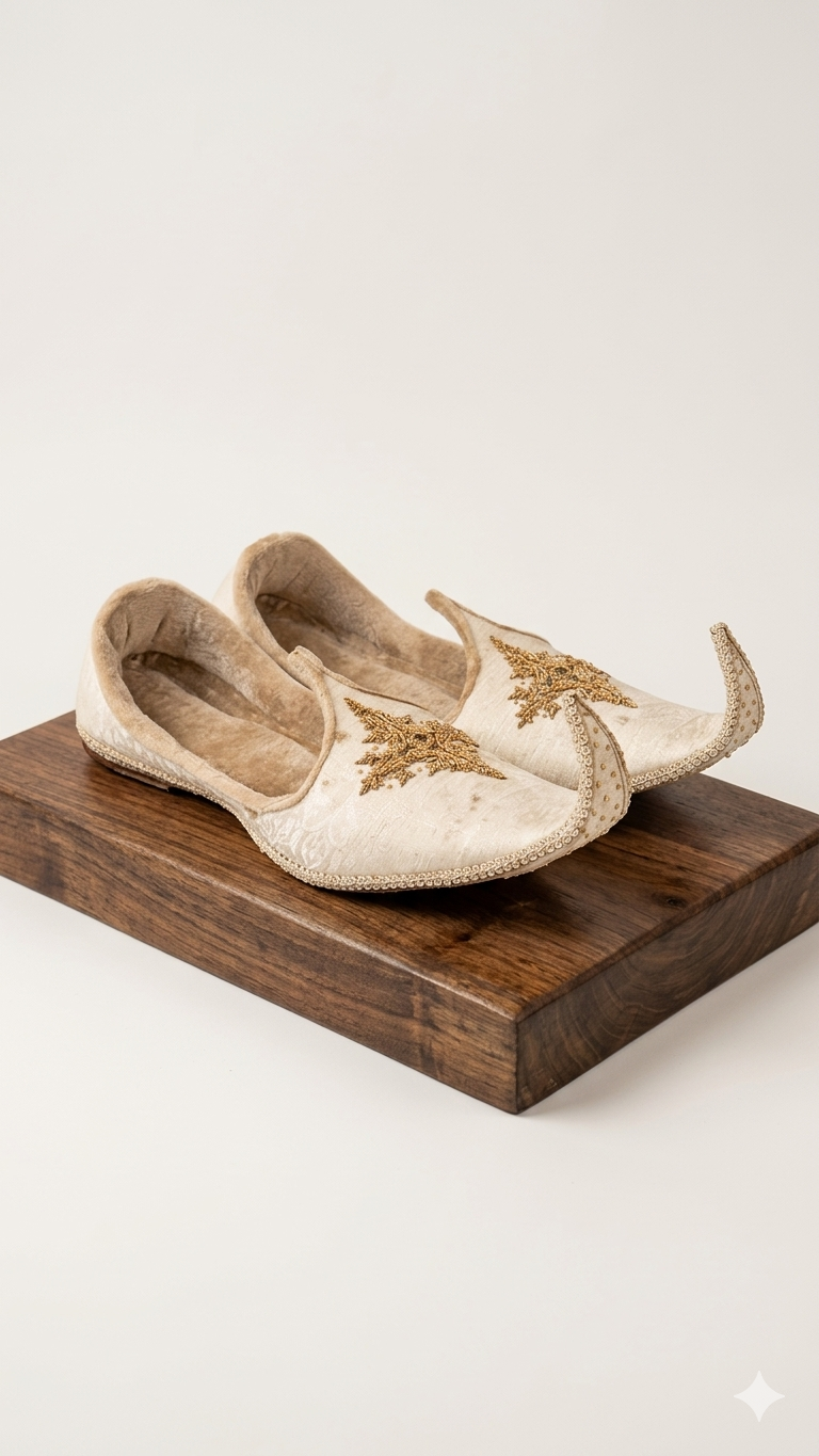 Traditional  Beige Khussa with Tilla Work