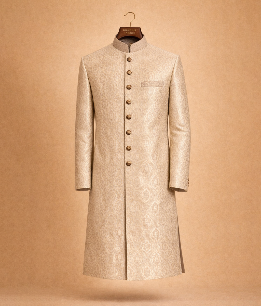 Gold Dust leaves patterned jamawar sherwani