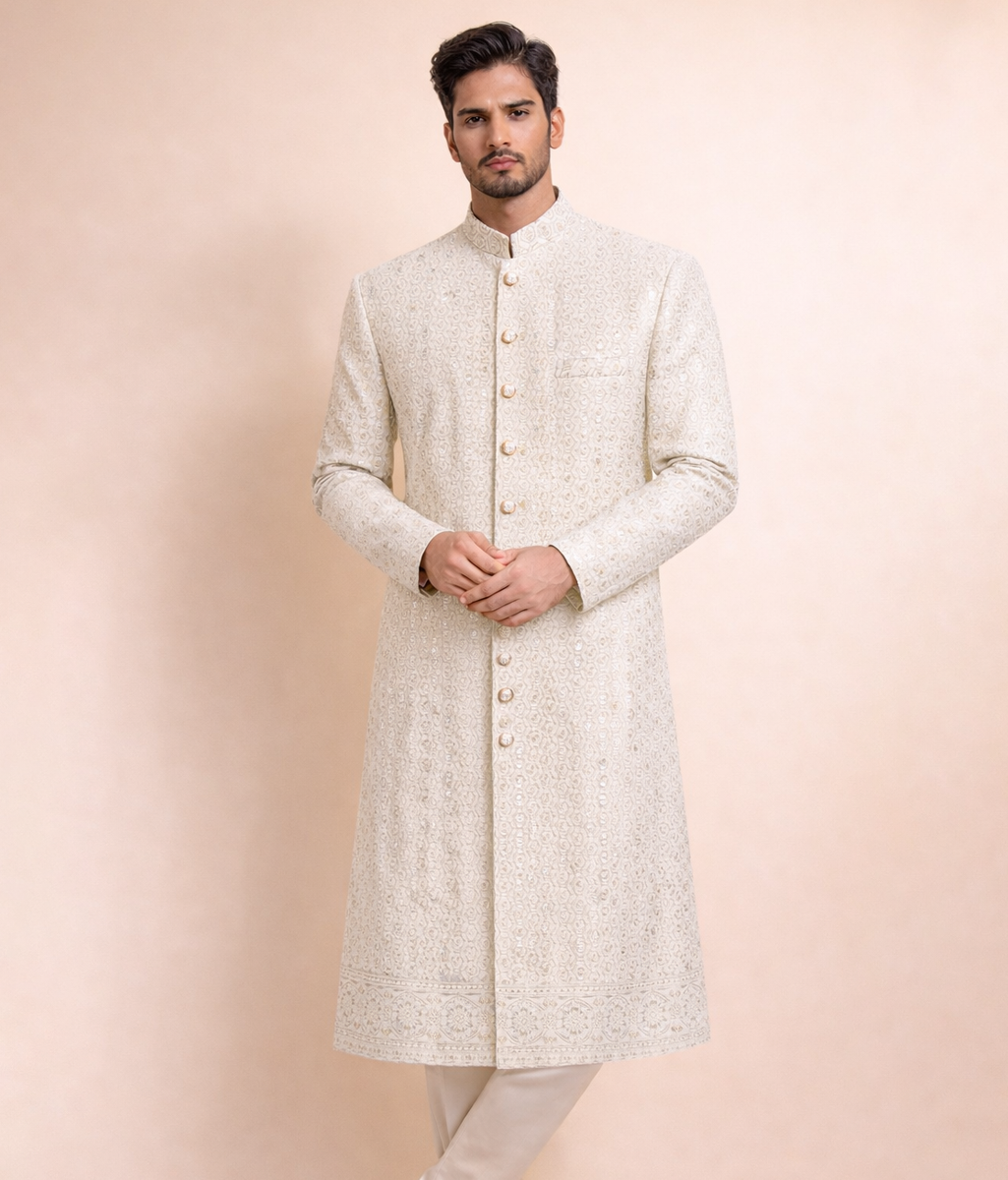 Gold Sequence Sherwani rawsilk