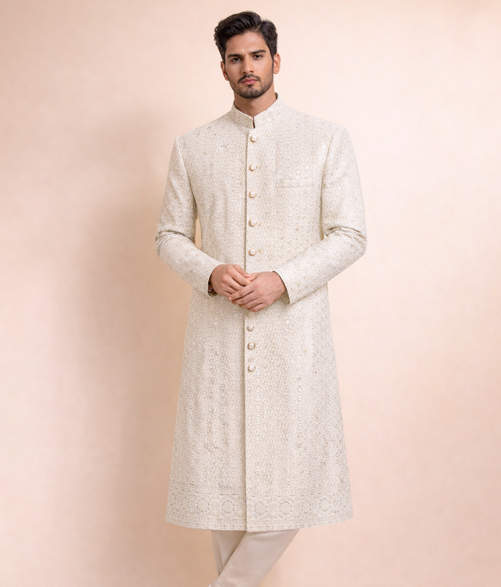 Gold Sequence Sherwani rawsilk