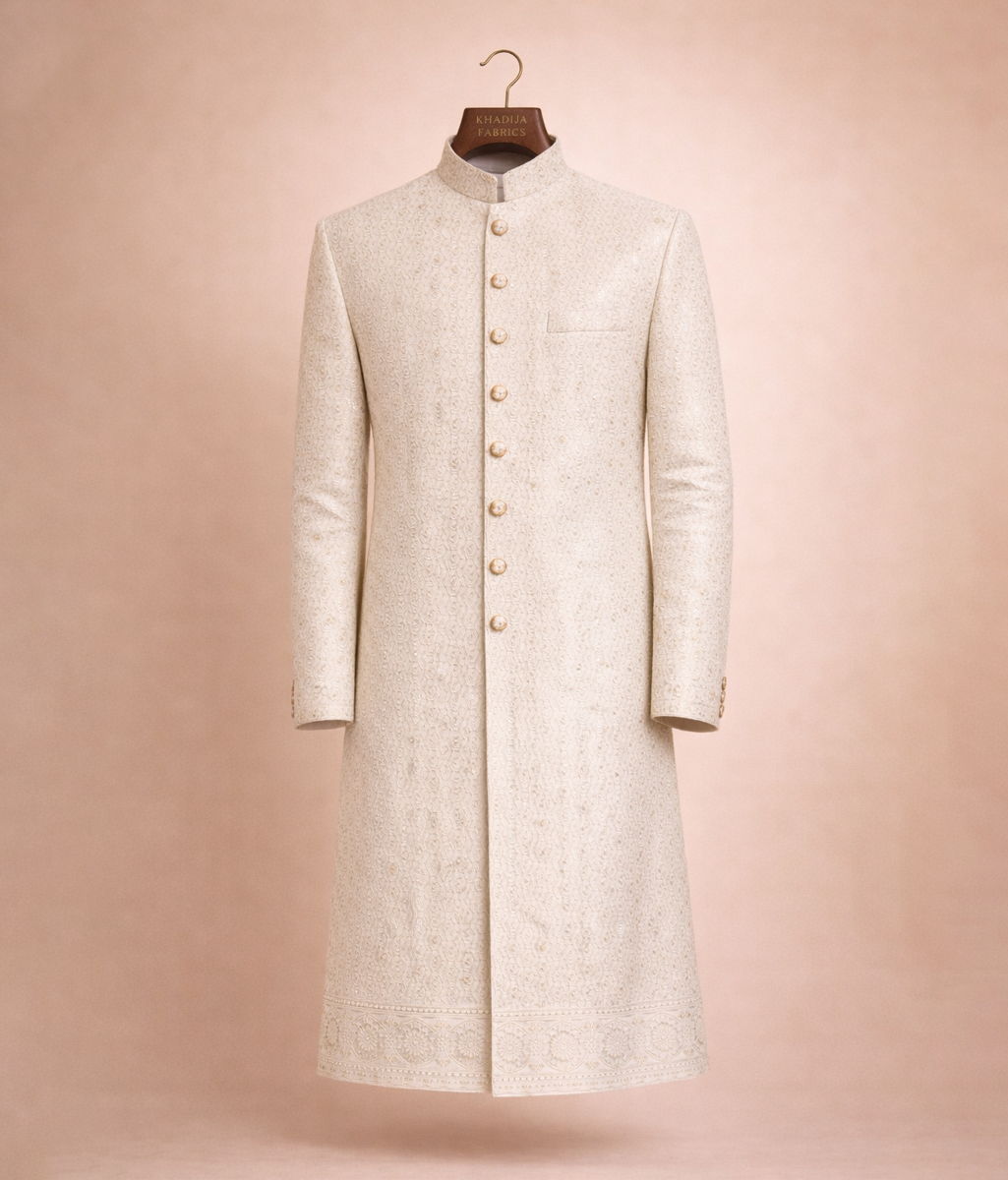 Gold Sequence Sherwani rawsilk