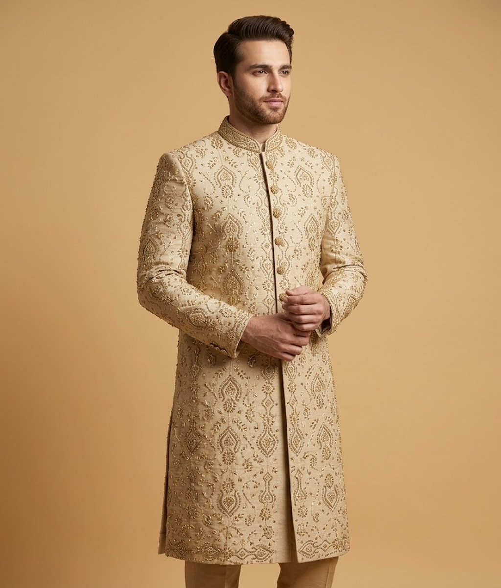 Gold Zardosi Work Tissue Silk Dulha House