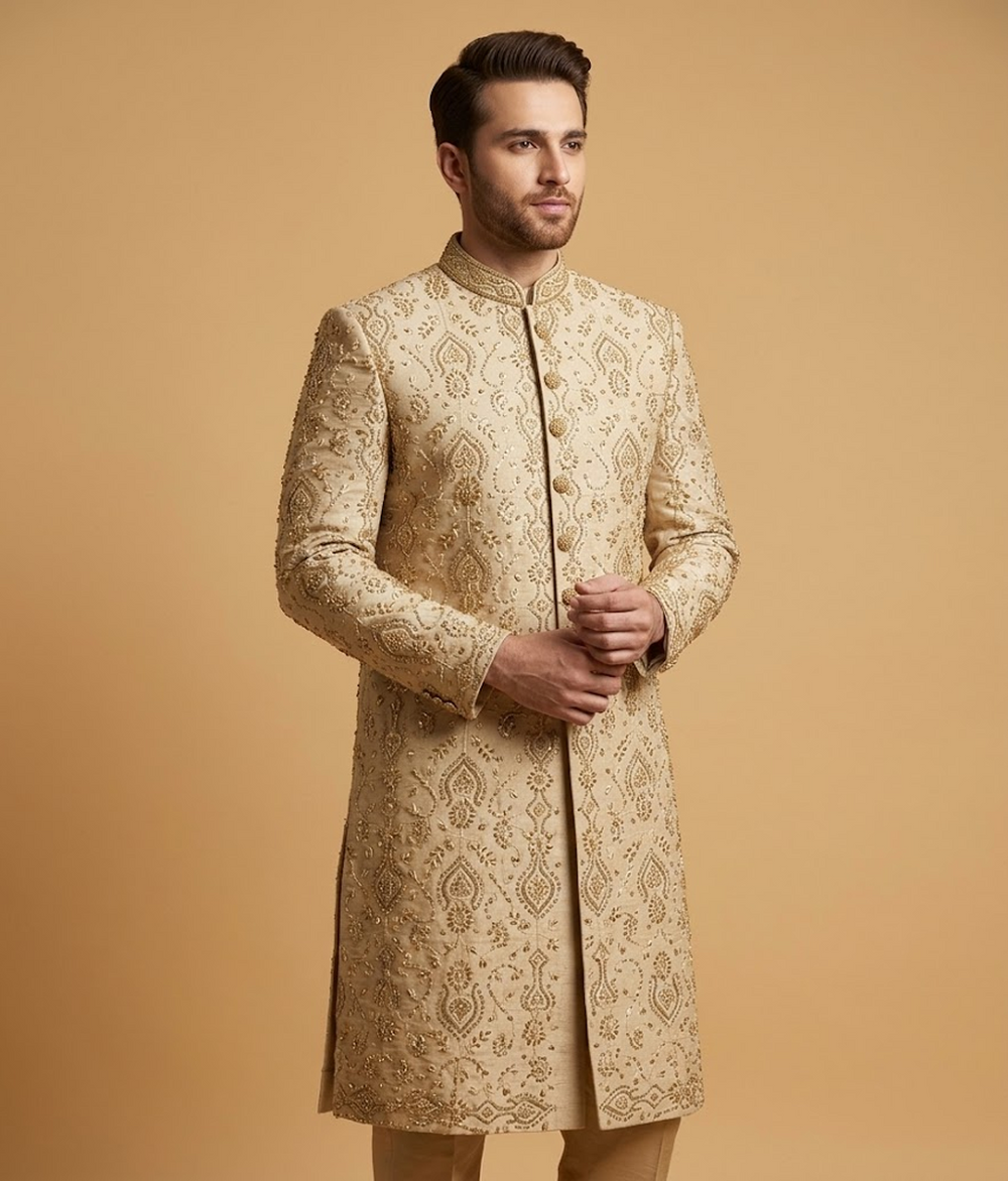 Gold Zardosi Work Tissue Silk Dulha House