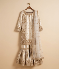 Gold Zardozi & Hand-Embroidered Jamawar Gharara