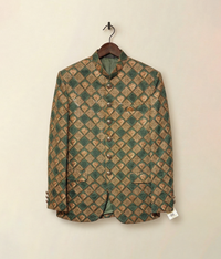 Gold and Green Sequence Raw Silk Prince Coat