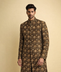 Gold and black sequin velvet sherwani