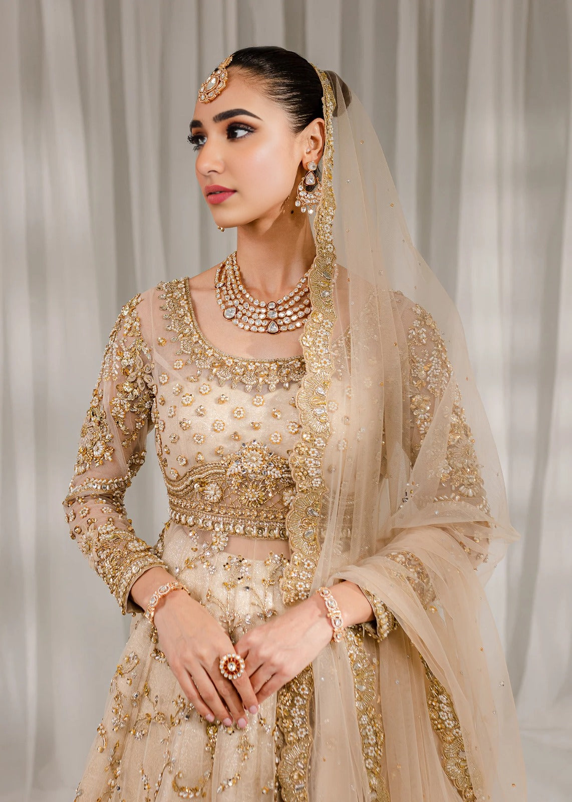 Golden Sand Zardozi & Pearl Embellished Lehnga