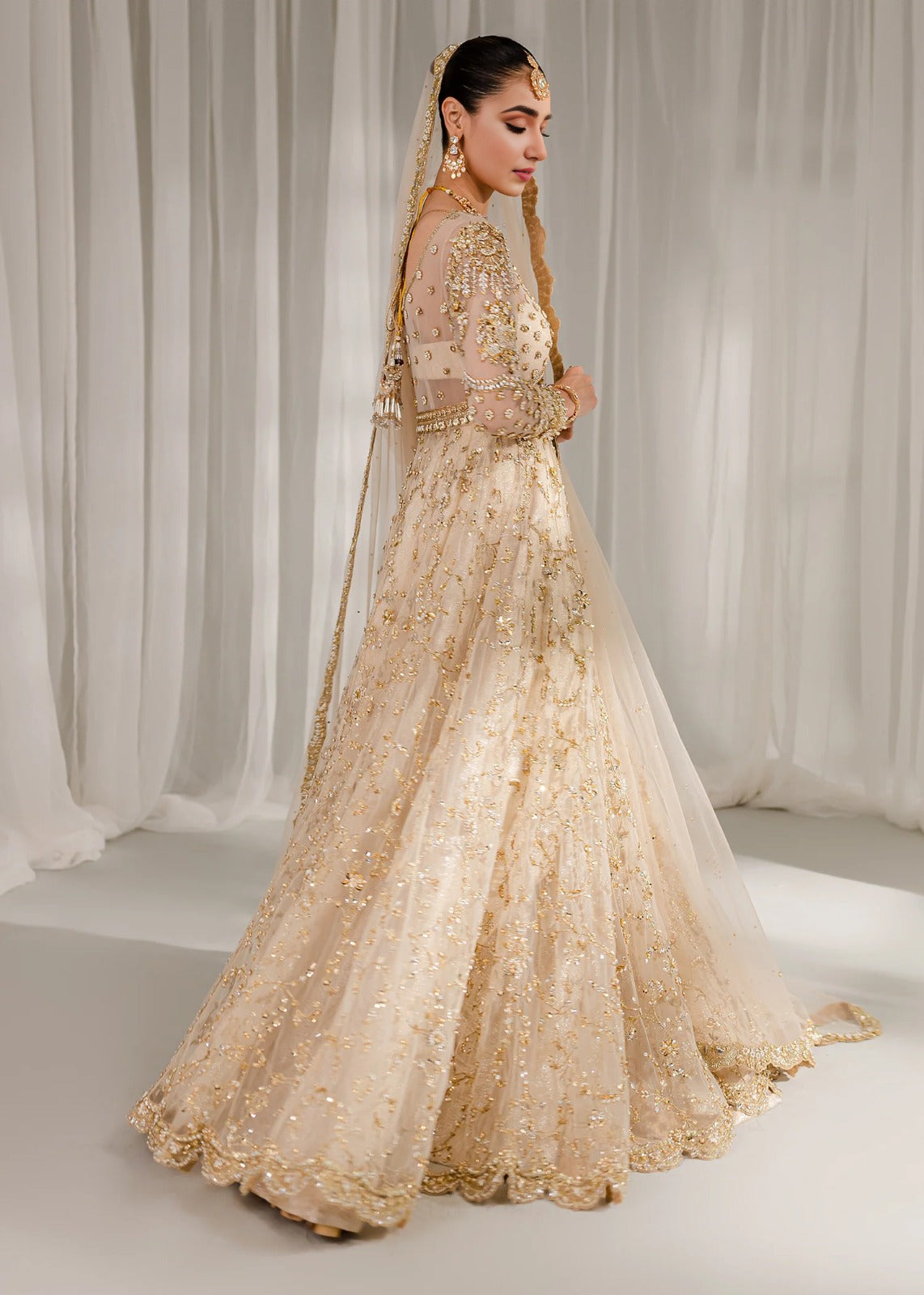 Golden Sand Zardozi & Pearl Embellished Lehnga