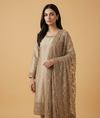 Golden Raw Silk 2 Piece Shirt and Dupatta