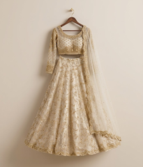 Golden Sand Zardozi & Pearl Embellished Lehnga