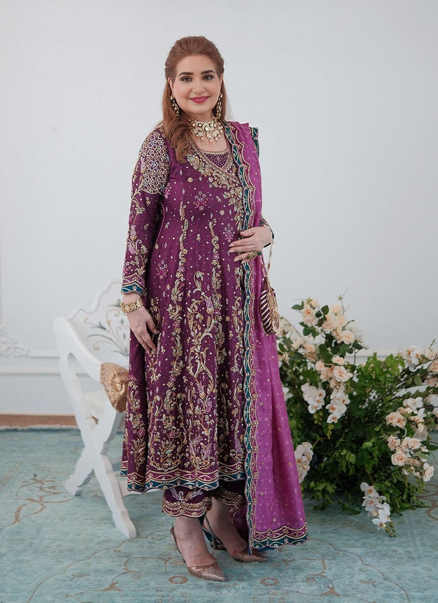 Grape Purple Hand-Embellished Zardozi Kalidar Anarkali