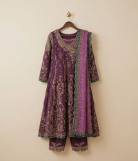 Grape Purple Hand-Embellished Zardozi Kalidar Anarkali