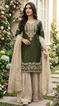 Green Silk Contrast Gharara