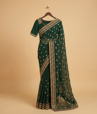 Green Butti & Zari Border Chiffon Saree