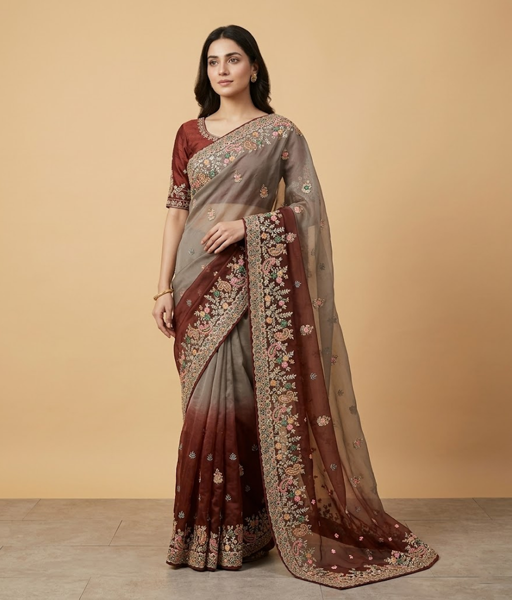 Green Chiffon Embroidered Saree