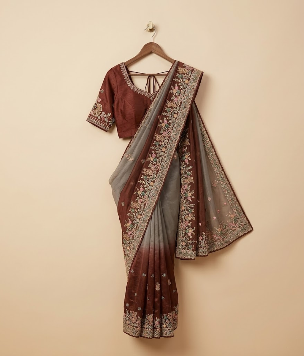 Green Chiffon Embroidered Saree