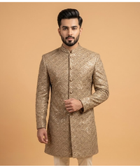 Green Heavily Beaded Khadi Kumbal Style Jamawar Dulha House
