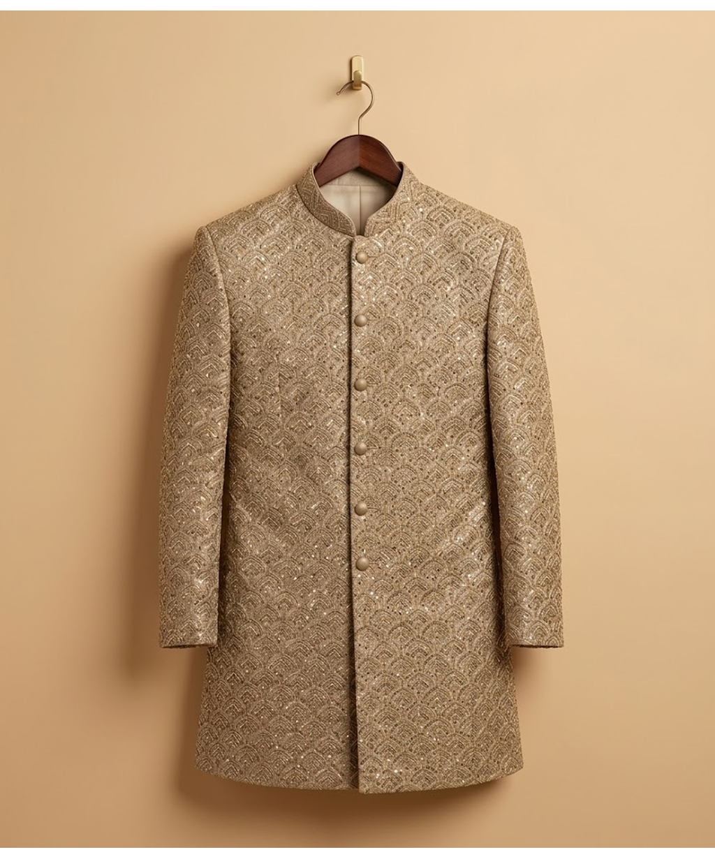 Green Heavily Beaded Khadi Kumbal Style Jamawar Dulha House