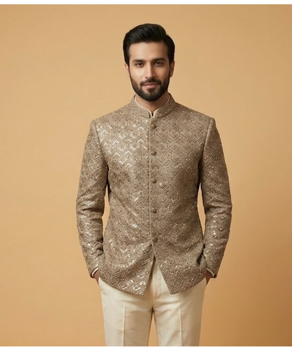 Green Heavily Beaded Khadi Kumbal Style Jamawar Dulha House