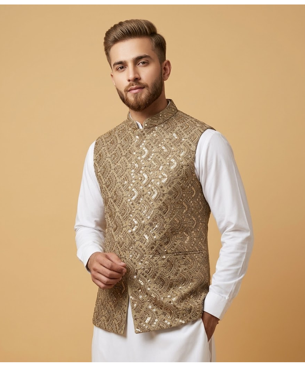 Green Heavily Beaded Khadi Kumbal Style Jamawar Dulha House