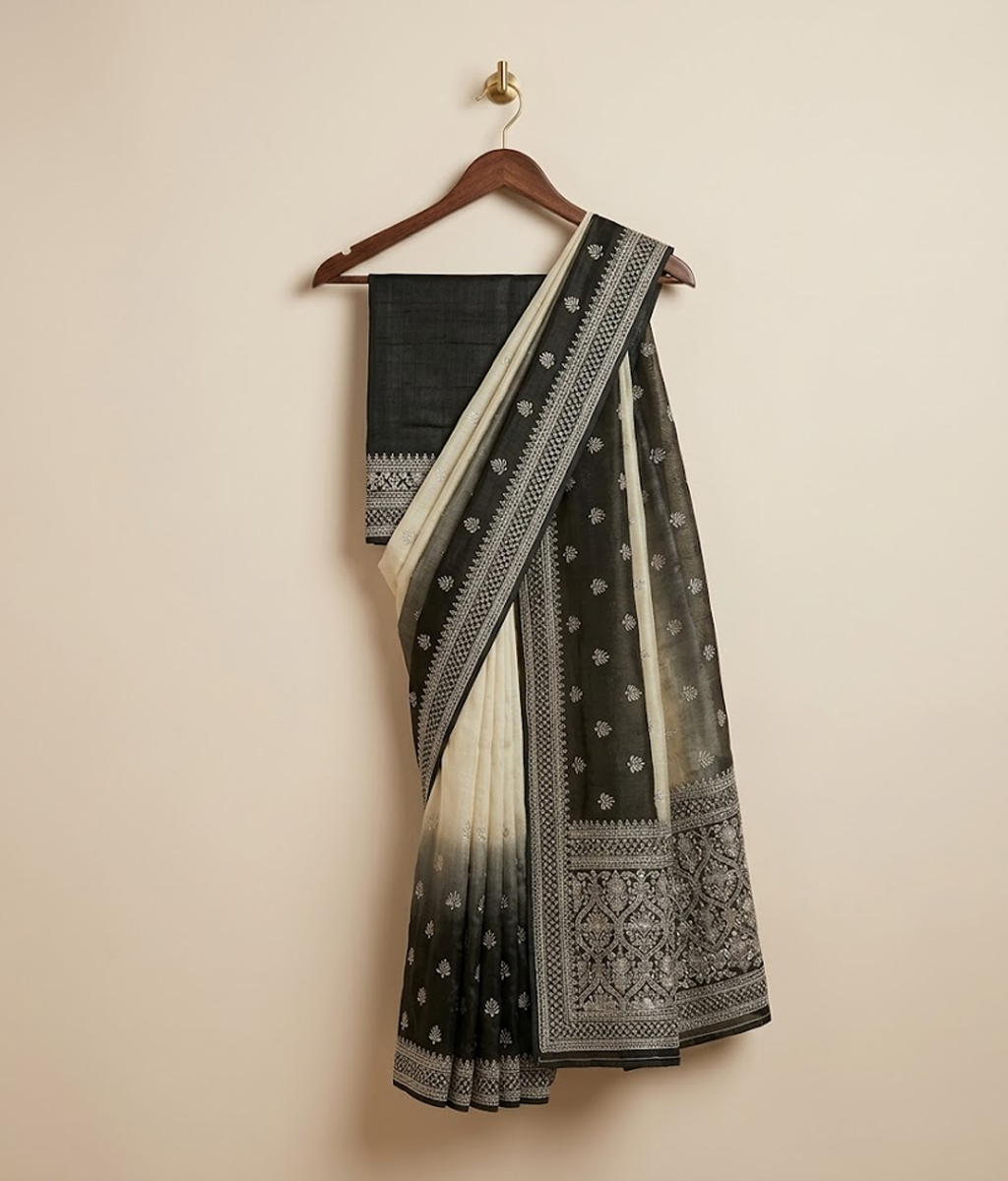 Green Ombre Chiffon Saree with Silk Blouse